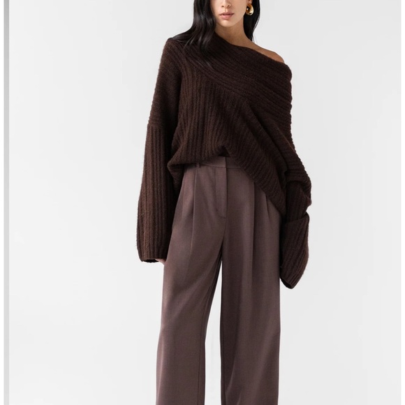 OAK + FORT Chocolate Off-Shoulder Sweater - Picture 8 of 10